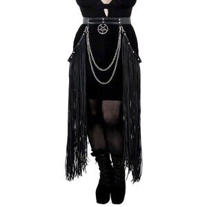 Killstar Belt Aviana Fringe Chaps Chains Sz 25 ~ 29in Goth Punk Steampunk